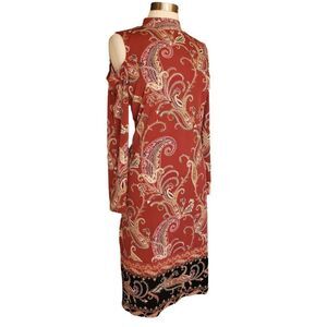 Women's Dress Maxi Cold Shoulder Long Sleeve Paisley Print Medium NWOT
